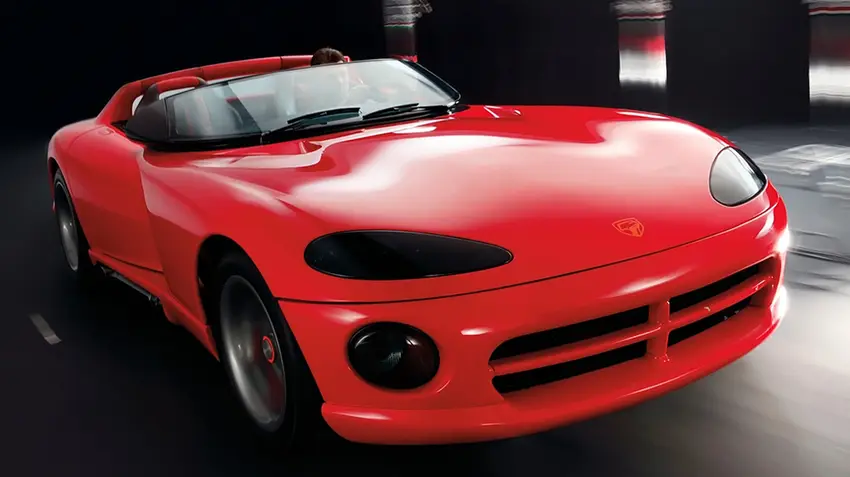 Red Dodge Viper RT/10 convertible concept car with sleek aerodynamic design
