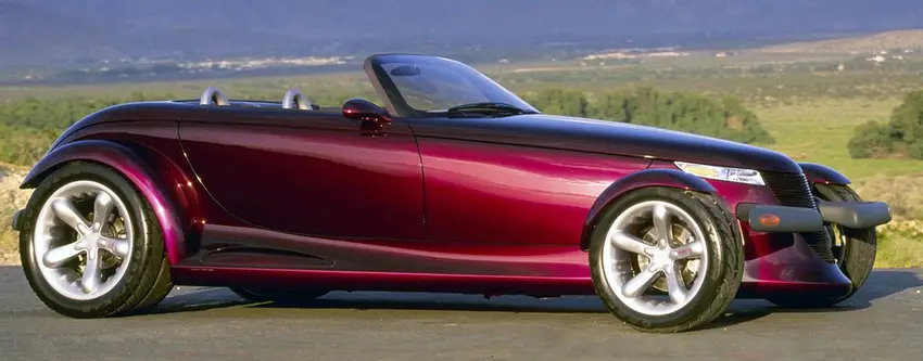 Purple convertible Plymouth Prowler concept car with retro-modern styling