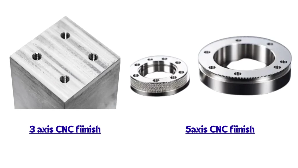 An image comparing the finish quality of parts produced from 3 and 5-axis machining.