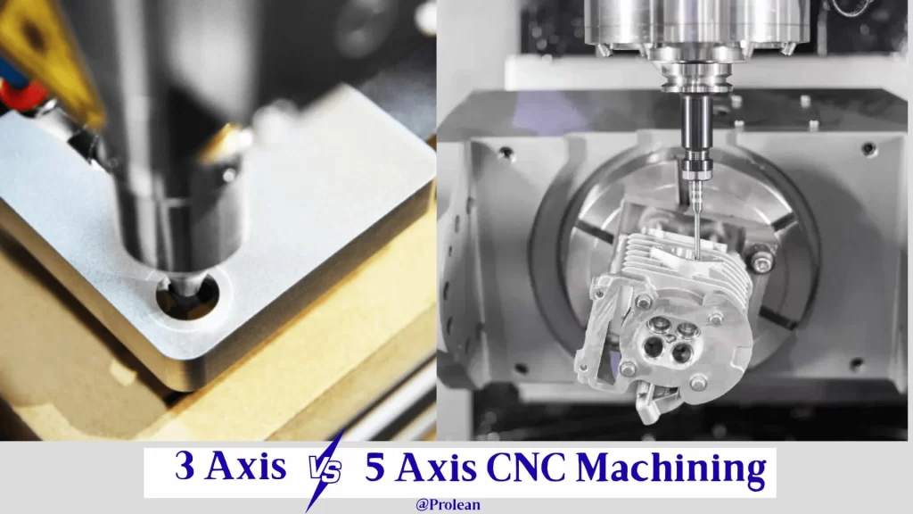 Blog’s feature image showing two close-up views of 3 axis and 5 axis machining, and title text below them.