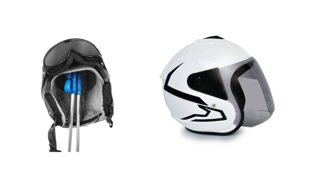 An image of 3D printed motorcycle helmets. These showcase unique designs and protective features.