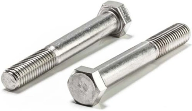 Two silver-colored 4140 steel bolts on a white background