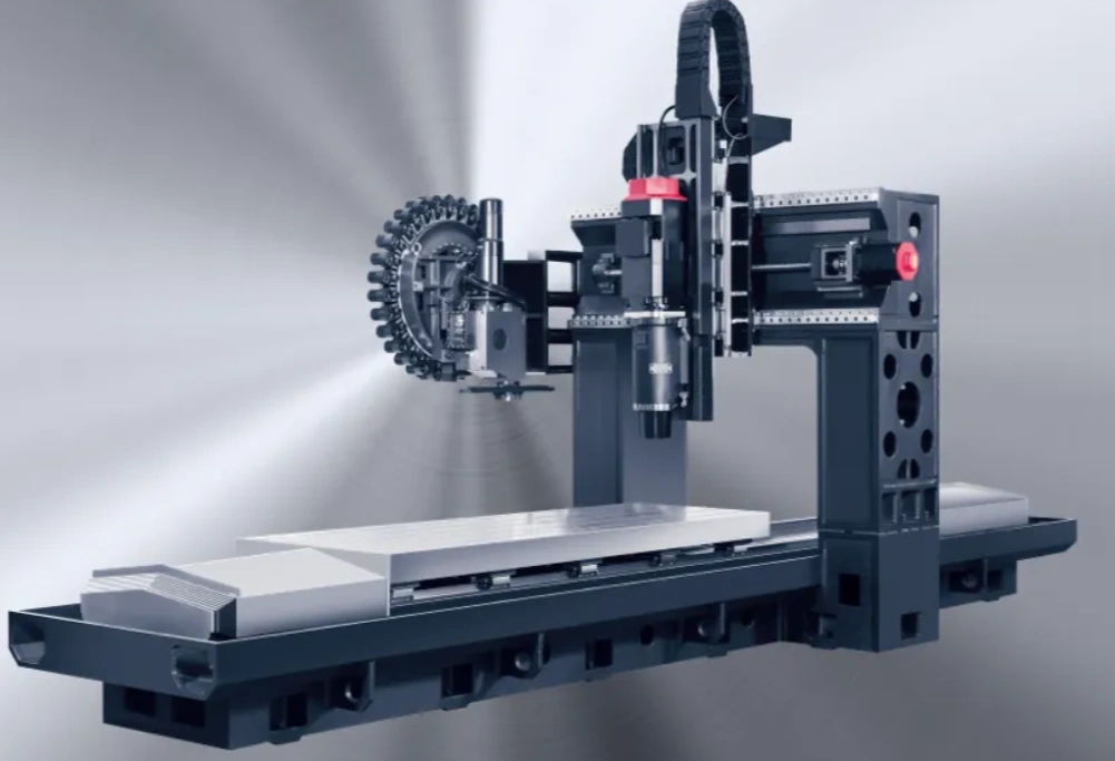 An image of a machining center showing a pair of columns other components