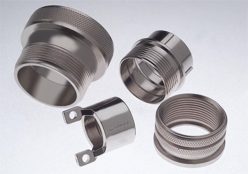 A pile of nickel-plated metal parts