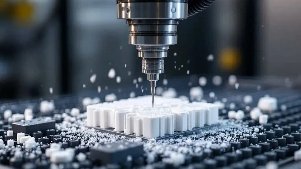 A close-up view of milling an ABS workpiece