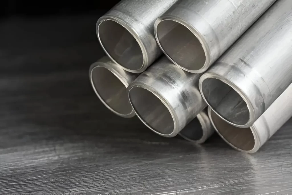 An image showing a few Aluminum 6061 pipes placed side by side. The pipes have a smooth, metallic silver-gray surface.