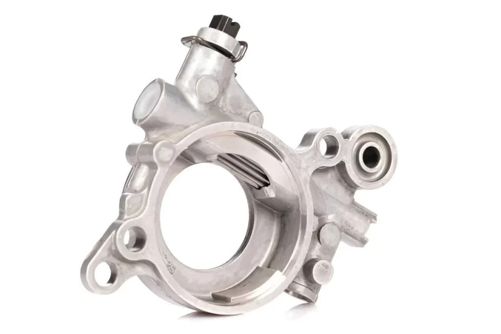 Aluminum modern oil pump for a chainsaw on a transparent background