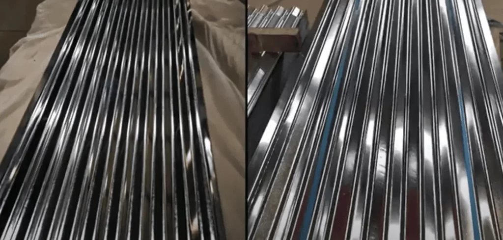 A close up view of steel sheets with galvanized coating
