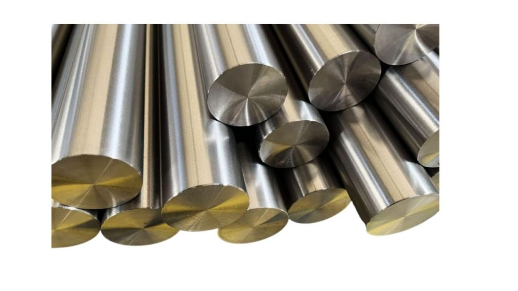 A pile of raw austenitic stainless steel rods for turning