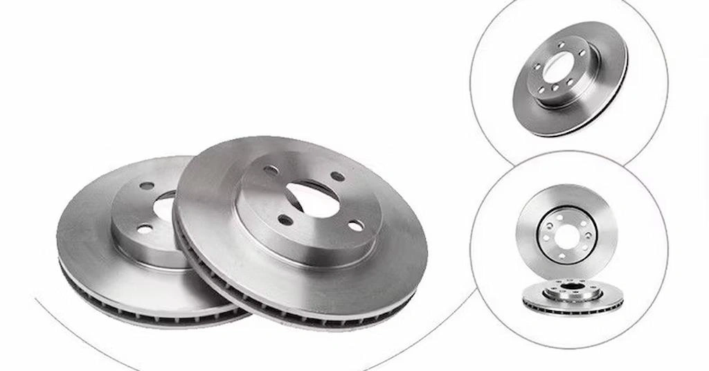 Two automotive brake parts with close up views on sides