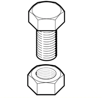 A schematic diagram of bolt and nut pair