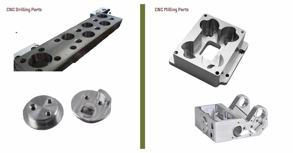 CNC drilling and milling parts side by side