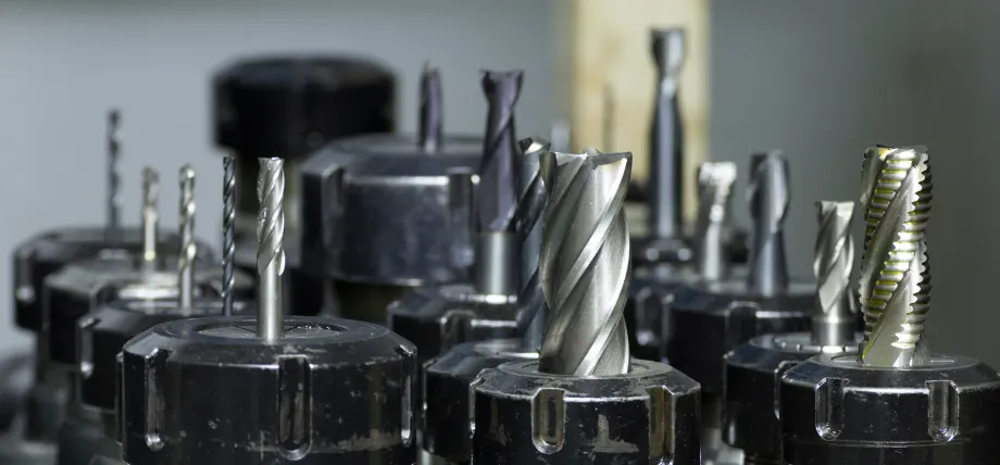 Many CNC milling cutters with different flutes and geometry