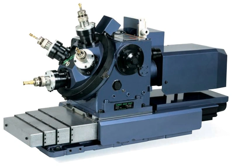 A compact blue and silver example of a CNC turret drill