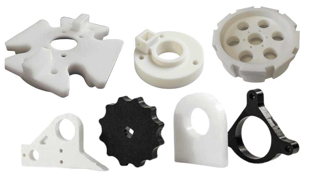 An image showing different CNC-machined HDPE parts