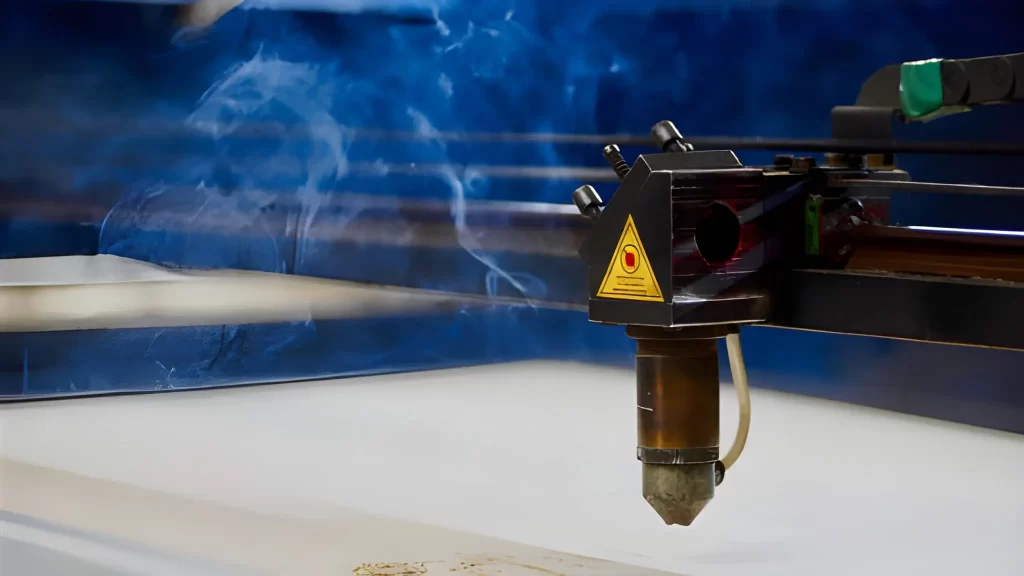 A Close-up of CO2 laser cutter.
