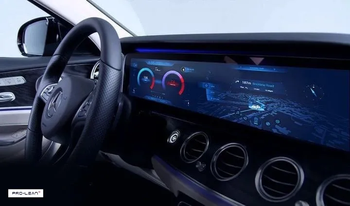 The car dashboard assembly process is in the factory.