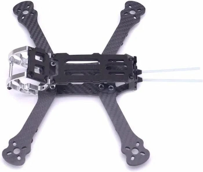 A close-up view of a drone skeleton made with lightweight carbon fiber material