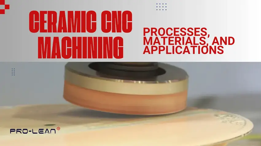 Ceramic CNC machining header with a spindle cutting a layered ceramic disc