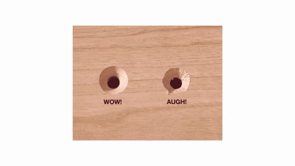 The image shows illustrations of correct and incorrect countersink holes.