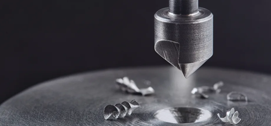 Countersink drill bit makes a sink in the hole in the steel billet