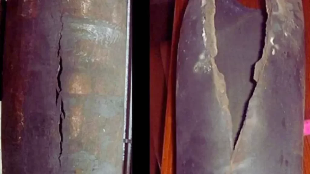 A Close-up view of the creep deformation effect on a material. It shows subtle elongation and distortion of the surface.