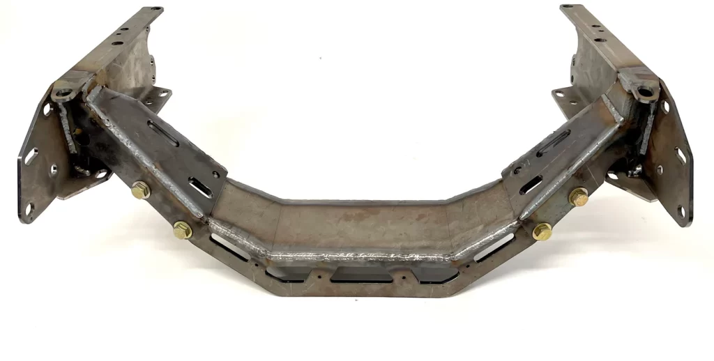 Heavy-duty steel crossmember for vehicle chassis support.