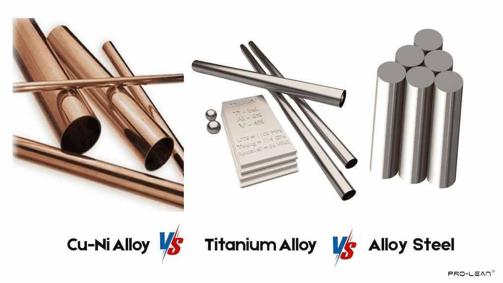 An image showing CuNi, titanium, and alloy steel materials