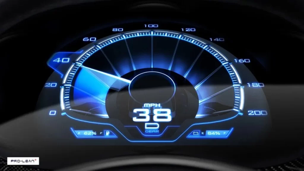 Digital instrument cluster showing car information