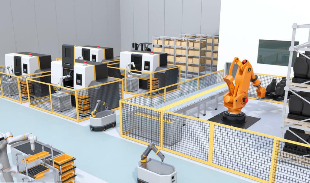 Flexible manufacturing cell in CNC machine shop