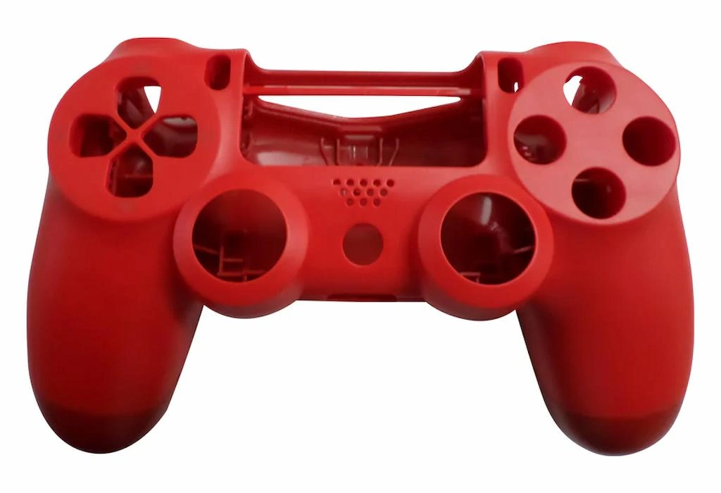 A red-colored housing for a game controller made with injection molding