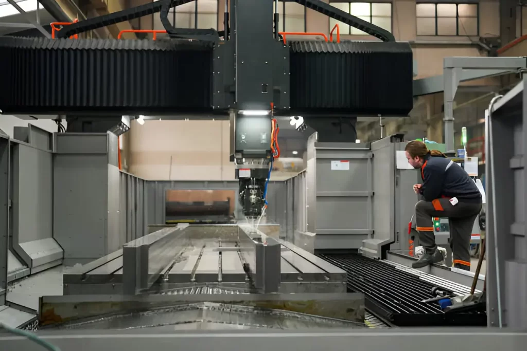 Technician checking the operation of the Gantry Mill.