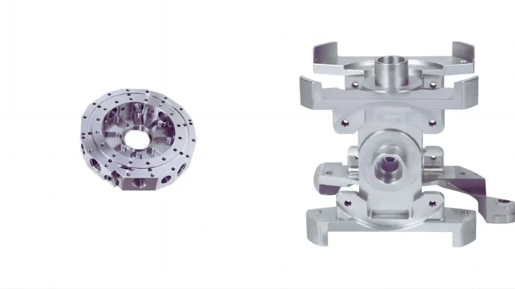 An image features precision-machined aluminum products. It represents fine details and tight tolerance machining