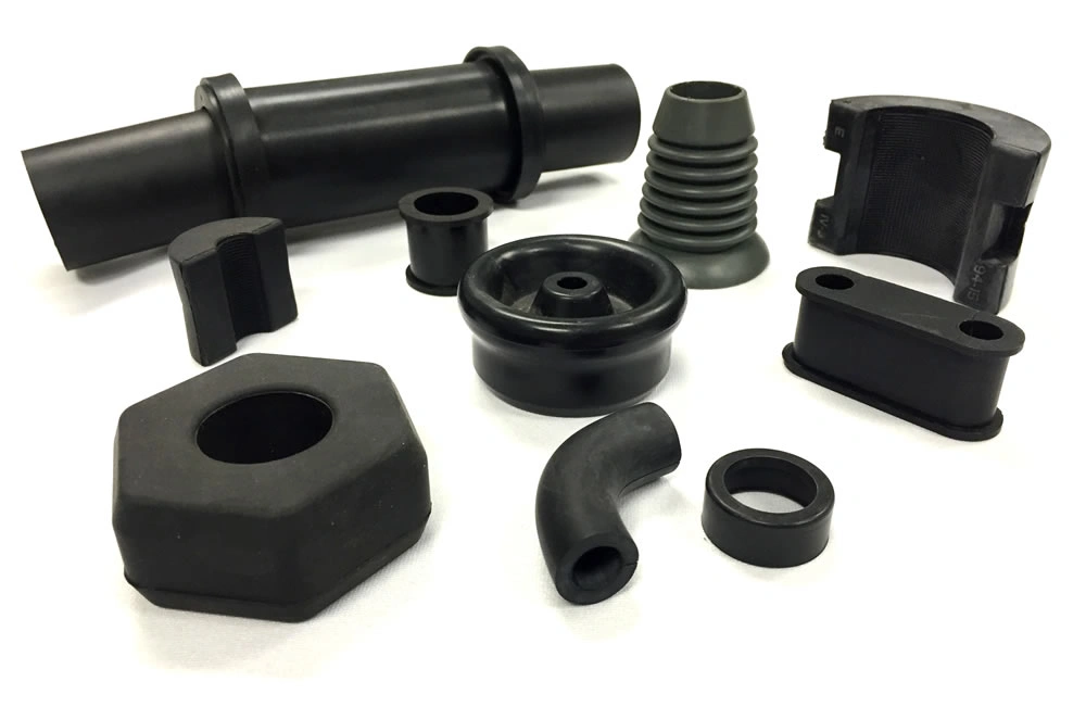 Different types of black-colored plastic insulators made from plastic injection molding