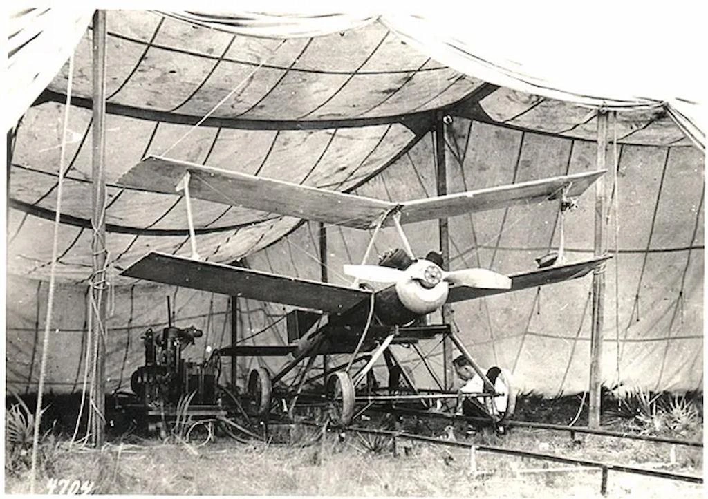 A black and white image showing an image of the historical drone “ Kettering Bug”