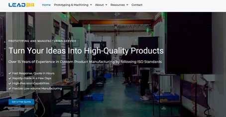 A Screenshot of the LEADRP home page. It showcases their custom product manufacturing capabilities and services
