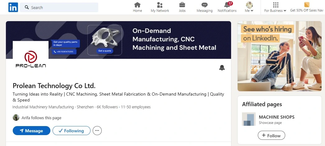Screenshot of the Ancastings profile on LinkedIn. The search bar indication dictates, how to find a reliable partner through the platform.
