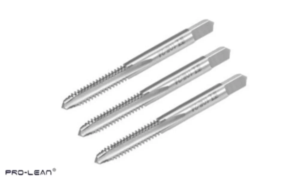 Three metal taper hand taps (threading tools).