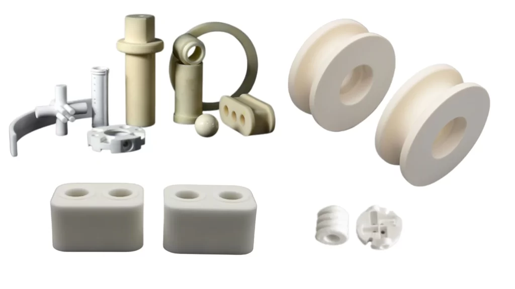 An image showing different alumina ceramic parts made with CNC machining