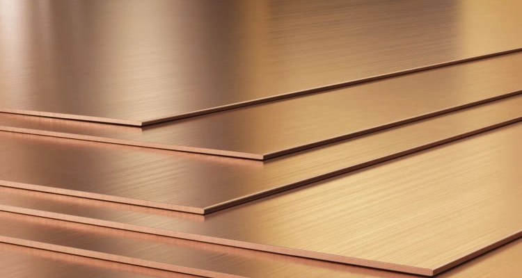 An image of a stack of copper sheets of similar thickness