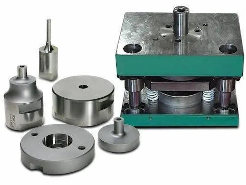 Punched metal parts and die setup on the side