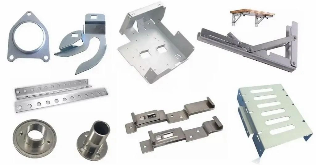 An image showing different sheet metal parts made with stamping and forming processes