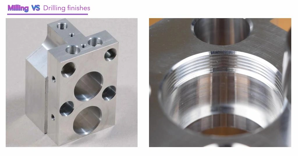 A custom milling part with lot of holes on body at the left and drilled holes on the right.