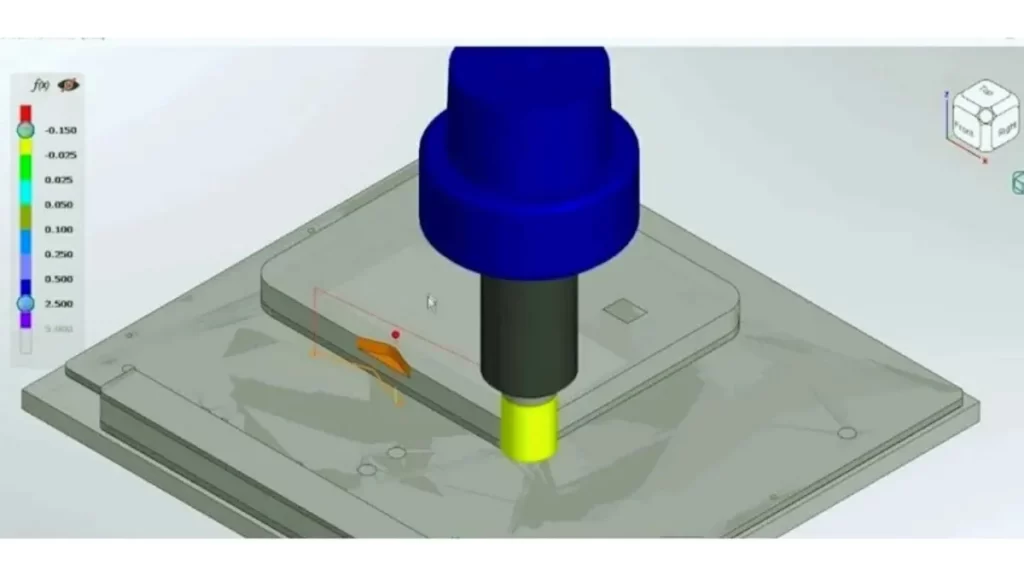 A visualization showing optimized CNC tool paths on a digital screen. The image displays the 3d path design.