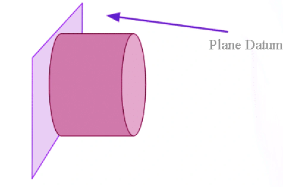 Cylinder resting on a flat surface with the entire bottom face highlighted to represent a plane datum used as a reference in GD&T