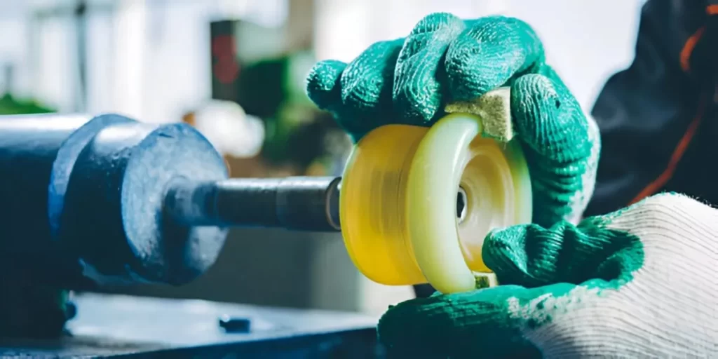 An operator polishing a plastic part.