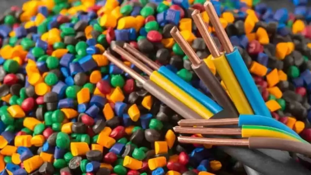 A close-up of colorful plastic pellets