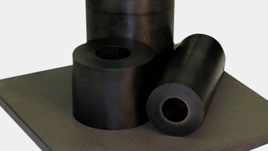 Black cylindrical and flat polymer pieces.