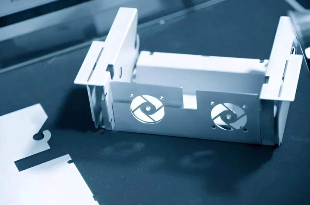 Image shows a close-up of a prototype sheet metal product.