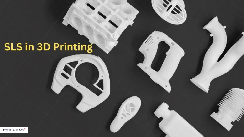 Various white parts manufactured using SLS 3D printing.